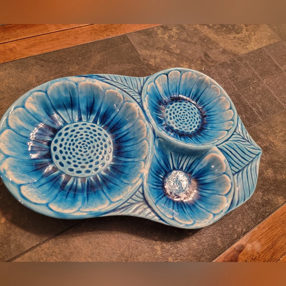 Elegant Blue Floral Ceramic Serving‎ Platter